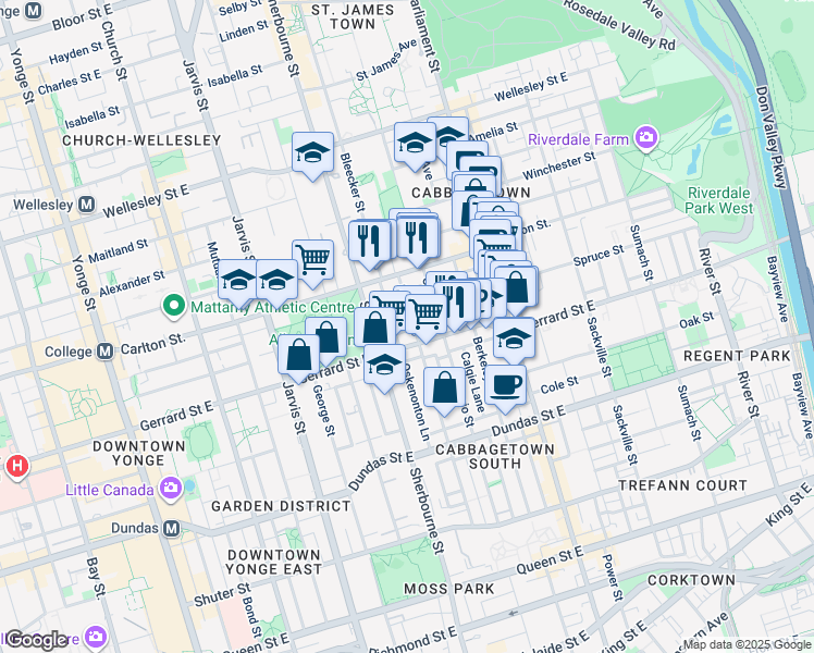 map of restaurants, bars, coffee shops, grocery stores, and more near 300 Seaton Street in Toronto