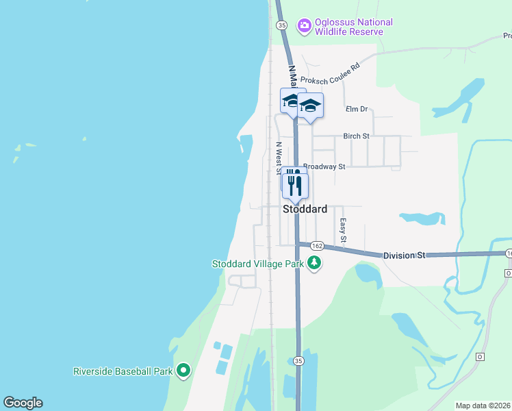 map of restaurants, bars, coffee shops, grocery stores, and more near 115 Pearl Street South in Stoddard