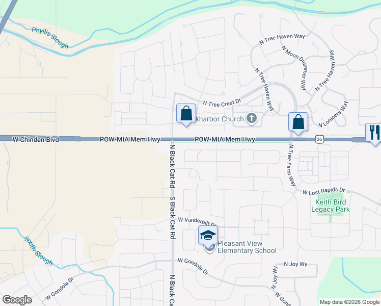 map of restaurants, bars, coffee shops, grocery stores, and more near 4675 West Silver River Street in Meridian