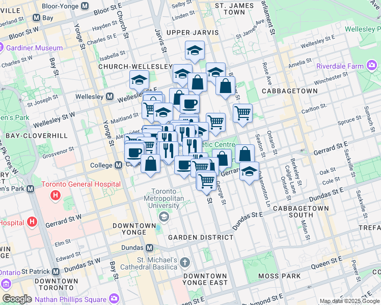 map of restaurants, bars, coffee shops, grocery stores, and more near in Toronto