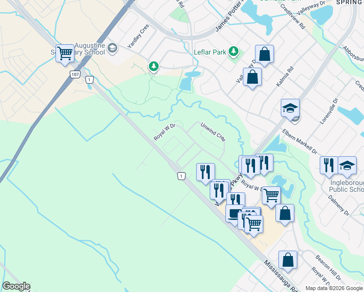 map of restaurants, bars, coffee shops, grocery stores, and more near 51 Germain Circle in Brampton
