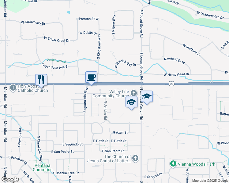 map of restaurants, bars, coffee shops, grocery stores, and more near 1288 East Everest Street in Meridian