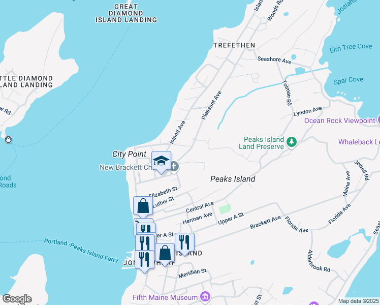 map of restaurants, bars, coffee shops, grocery stores, and more near 77 Pleasant Avenue in Portland