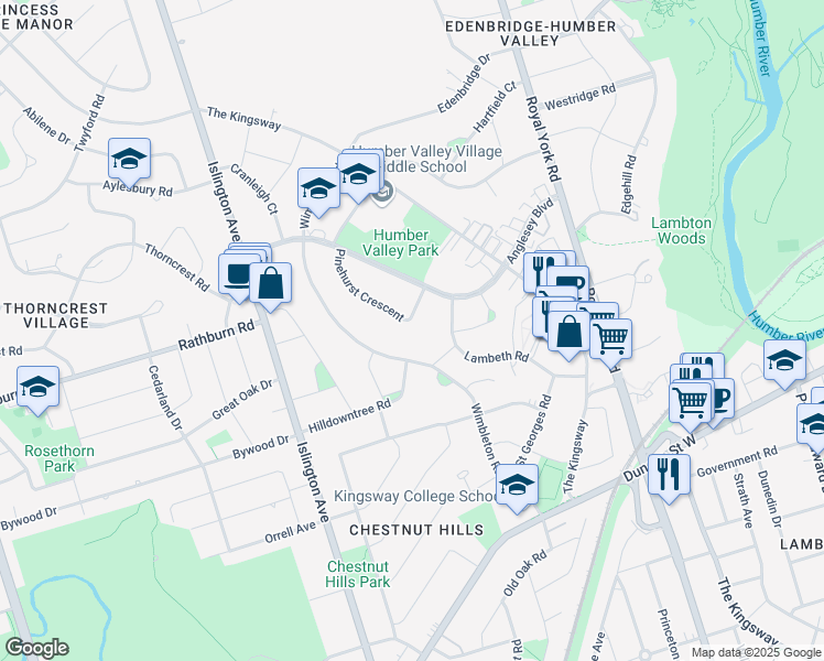 map of restaurants, bars, coffee shops, grocery stores, and more near 15 Pinehurst Crescent in Toronto