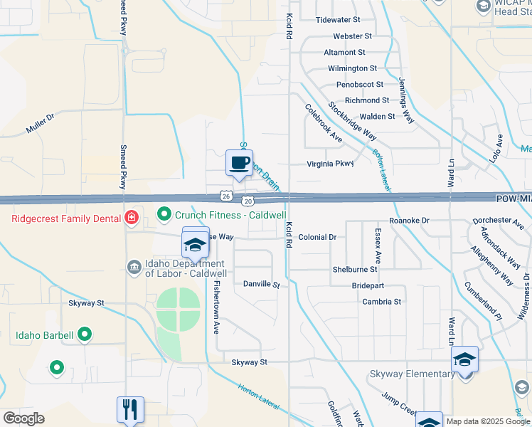 map of restaurants, bars, coffee shops, grocery stores, and more near 5022 U.S. 20 in Caldwell