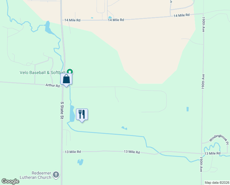 map of restaurants, bars, coffee shops, grocery stores, and more near 13324 Woodland Court in Big Rapids
