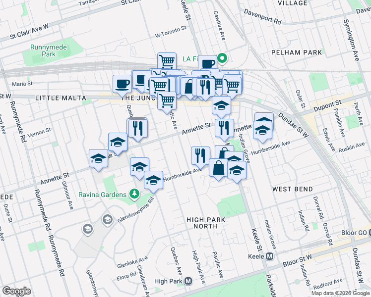 map of restaurants, bars, coffee shops, grocery stores, and more near in Toronto