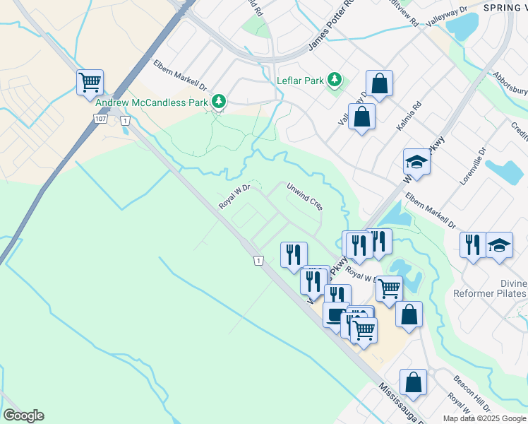map of restaurants, bars, coffee shops, grocery stores, and more near in Brampton