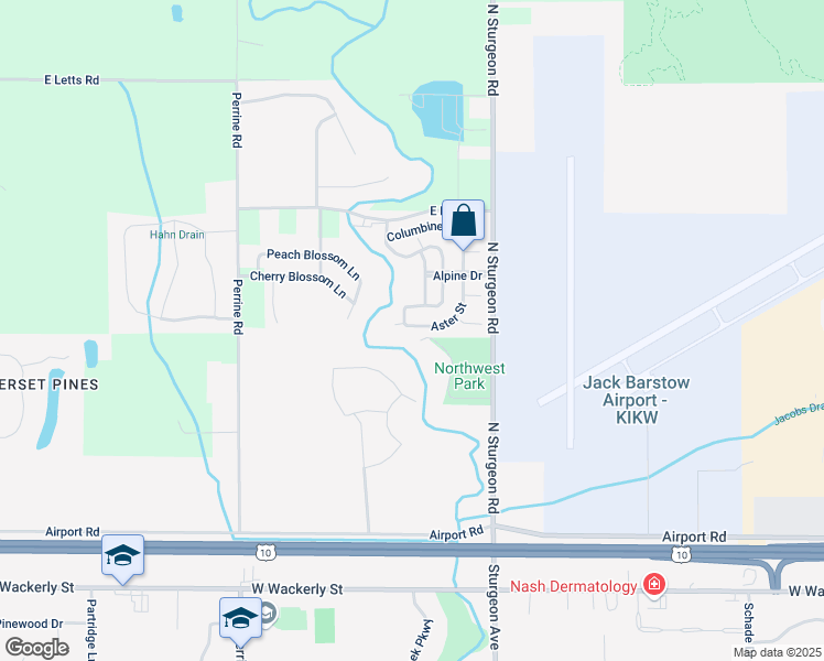map of restaurants, bars, coffee shops, grocery stores, and more near 3505 Aster Court in Midland