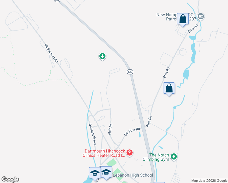 map of restaurants, bars, coffee shops, grocery stores, and more near 40 Wolf Road in Lebanon