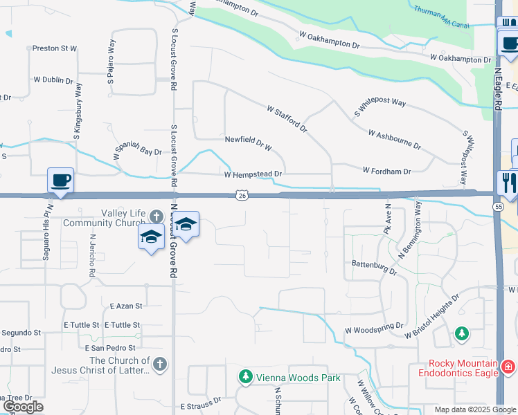 map of restaurants, bars, coffee shops, grocery stores, and more near 2005 East Chinden Boulevard in Meridian