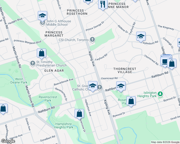 map of restaurants, bars, coffee shops, grocery stores, and more near in Toronto