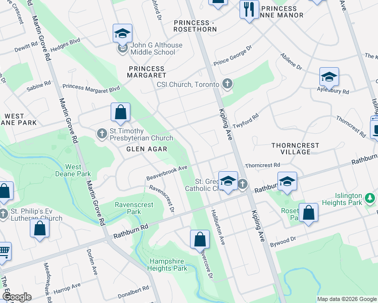 map of restaurants, bars, coffee shops, grocery stores, and more near in Toronto