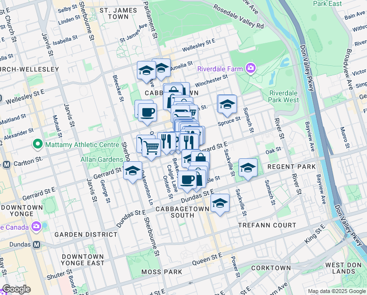 map of restaurants, bars, coffee shops, grocery stores, and more near in Toronto