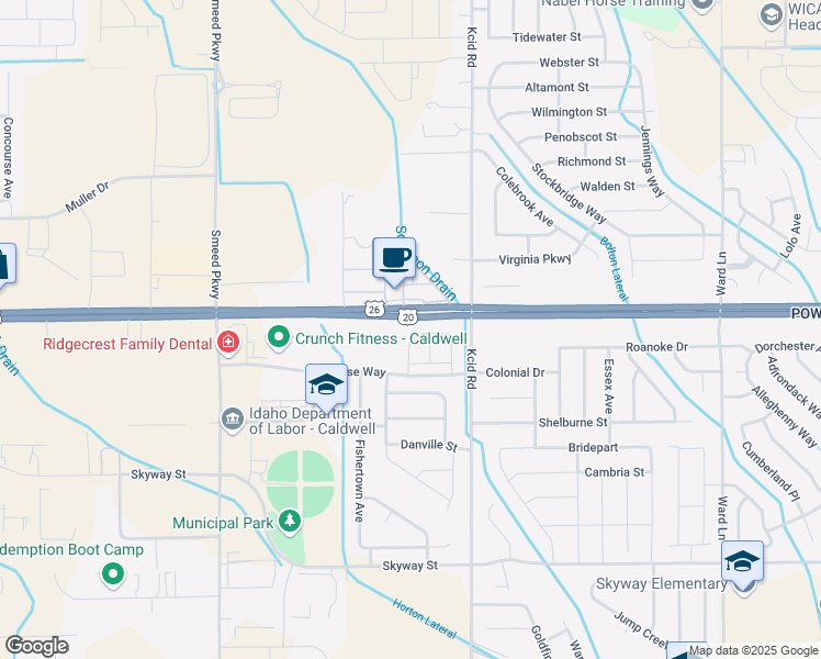 map of restaurants, bars, coffee shops, grocery stores, and more near 5022 U.S. 20 in Caldwell