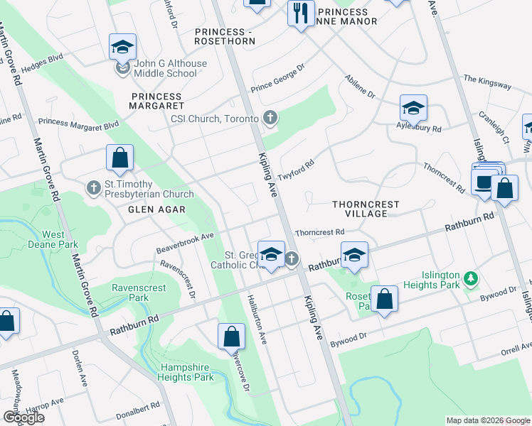 map of restaurants, bars, coffee shops, grocery stores, and more near 4 Beaverbrook Avenue in Toronto
