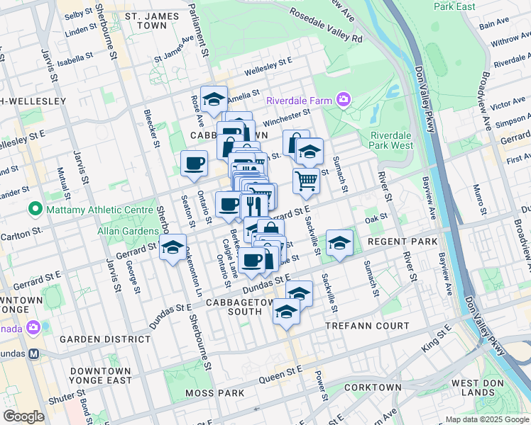map of restaurants, bars, coffee shops, grocery stores, and more near 306 Gerrard Street East in Toronto