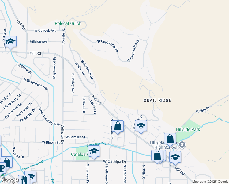 map of restaurants, bars, coffee shops, grocery stores, and more near 4522 North Kitsap Way in Boise