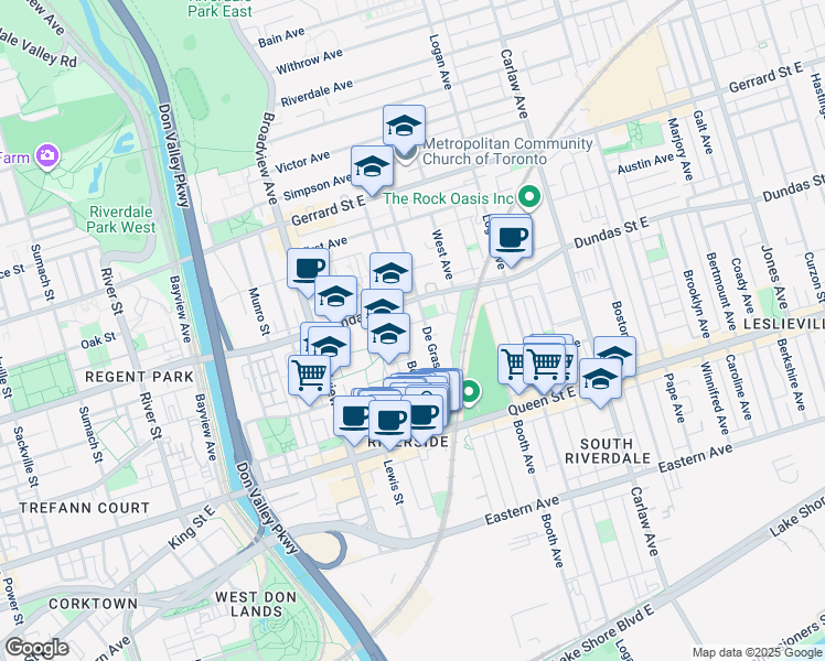 map of restaurants, bars, coffee shops, grocery stores, and more near in Toronto