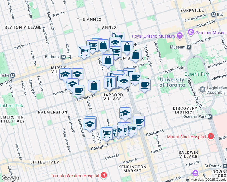 map of restaurants, bars, coffee shops, grocery stores, and more near in Toronto