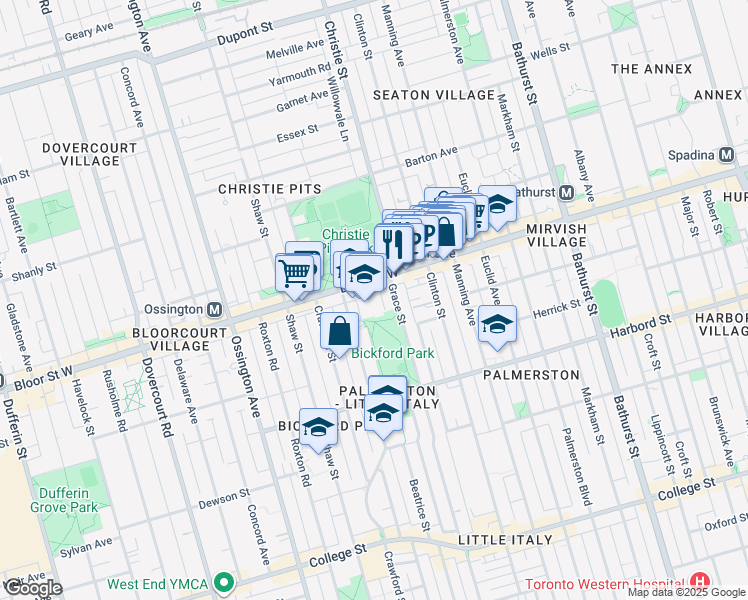map of restaurants, bars, coffee shops, grocery stores, and more near 777 Bloor Street West in Toronto