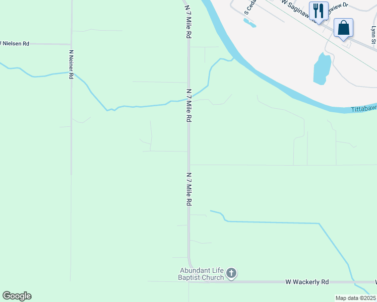 map of restaurants, bars, coffee shops, grocery stores, and more near 1758 North 7 Mile Road in Sanford