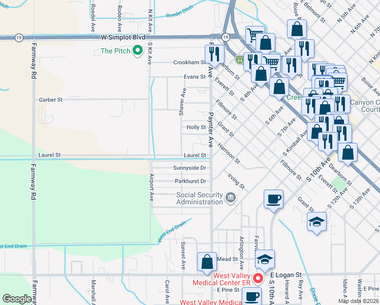 map of restaurants, bars, coffee shops, grocery stores, and more near in Caldwell