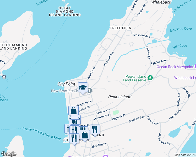 map of restaurants, bars, coffee shops, grocery stores, and more near 77 Pleasant Avenue in Portland
