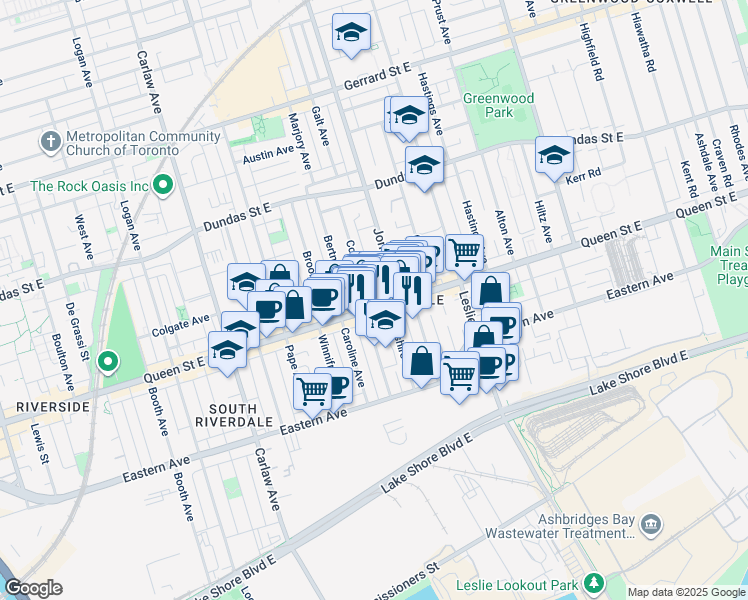 map of restaurants, bars, coffee shops, grocery stores, and more near in Toronto