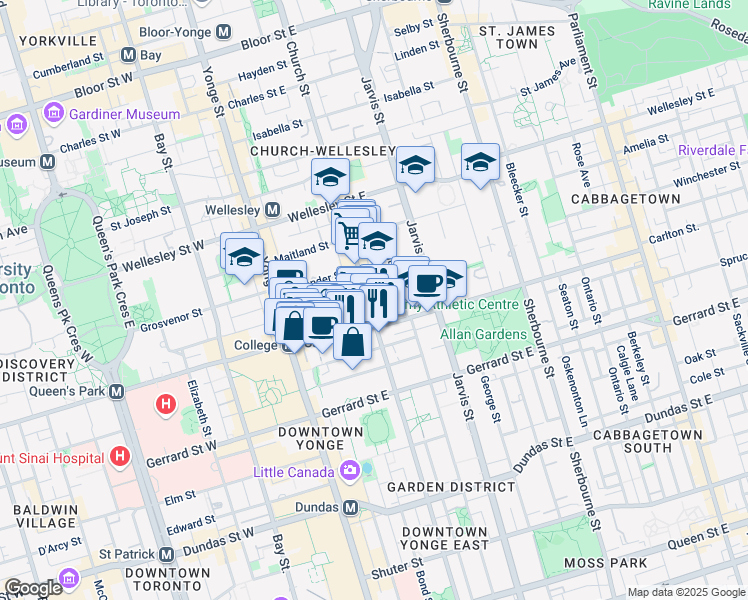 map of restaurants, bars, coffee shops, grocery stores, and more near in Toronto