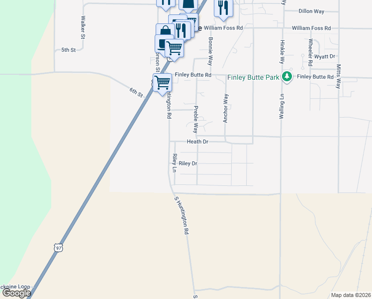 map of restaurants, bars, coffee shops, grocery stores, and more near 16422 Riley Drive in La Pine