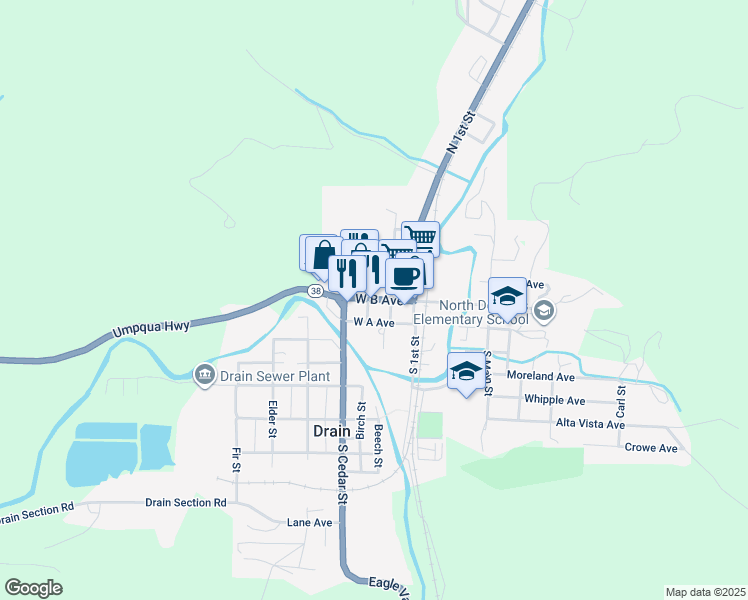 map of restaurants, bars, coffee shops, grocery stores, and more near 231 West C Avenue in Drain