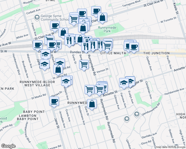 map of restaurants, bars, coffee shops, grocery stores, and more near in Toronto