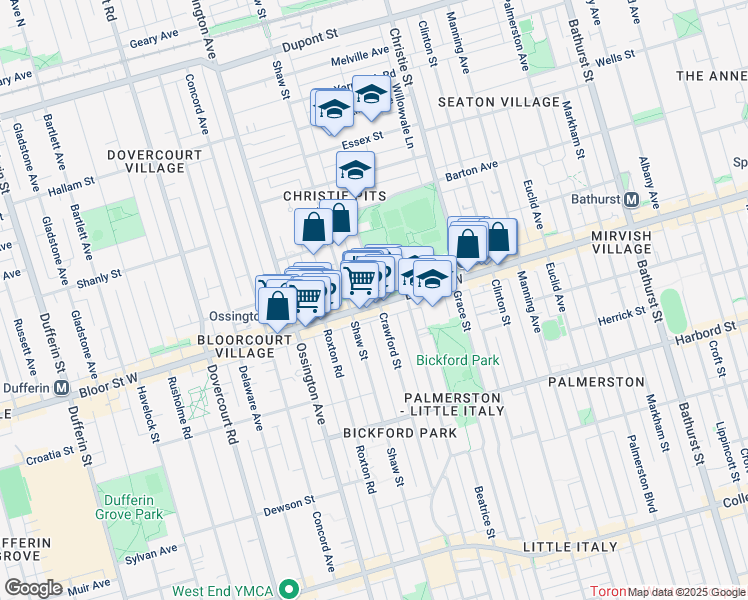 map of restaurants, bars, coffee shops, grocery stores, and more near 798 Bloor Street West in Toronto