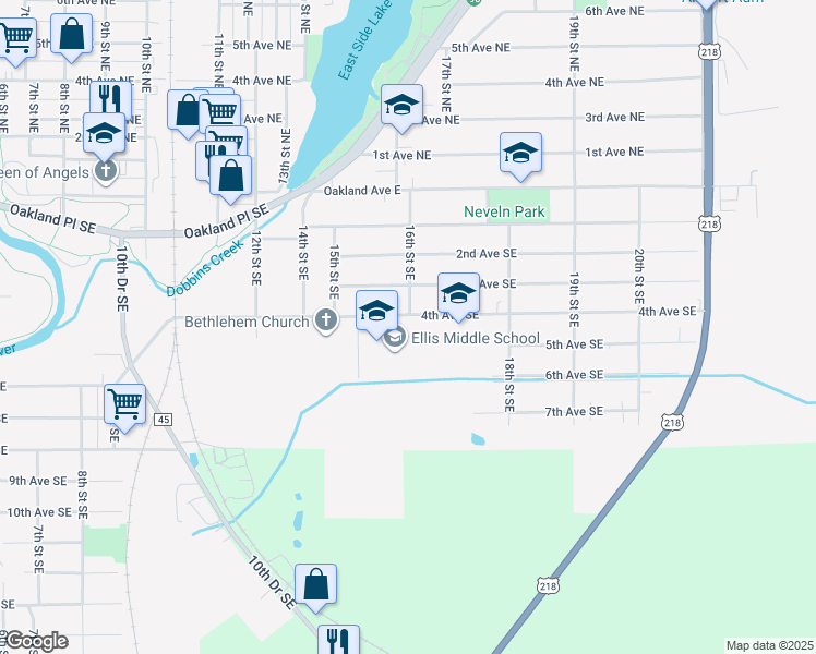 map of restaurants, bars, coffee shops, grocery stores, and more near 1700 4th Avenue Southeast in Austin