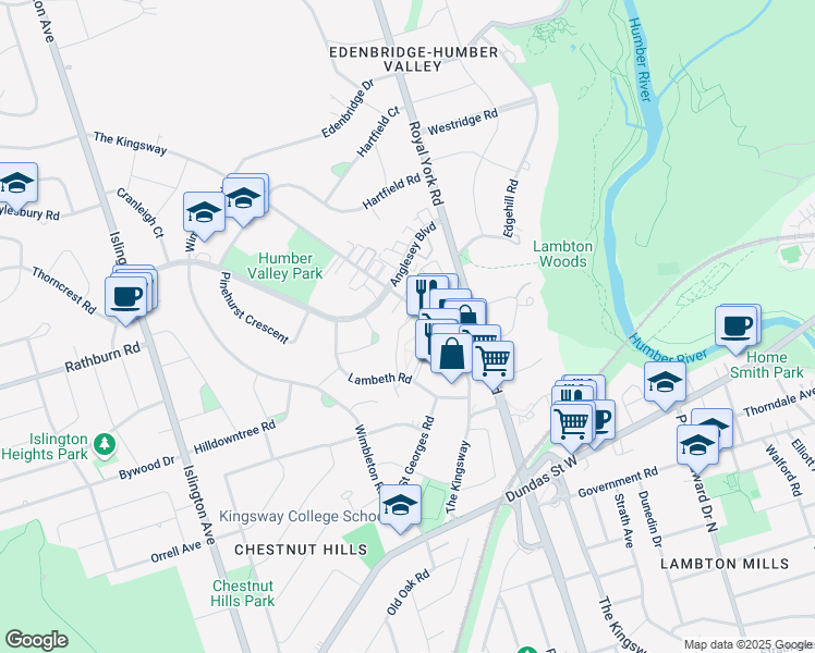 map of restaurants, bars, coffee shops, grocery stores, and more near in Toronto