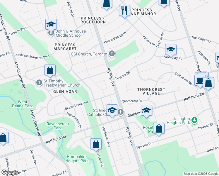 map of restaurants, bars, coffee shops, grocery stores, and more near in Toronto