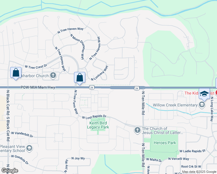 map of restaurants, bars, coffee shops, grocery stores, and more near 3603 West Chinden Boulevard in Meridian