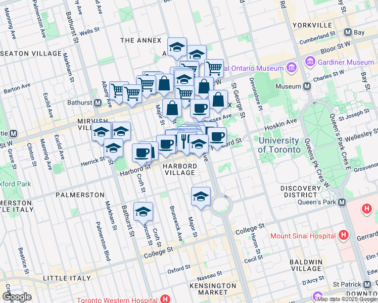 map of restaurants, bars, coffee shops, grocery stores, and more near in Toronto