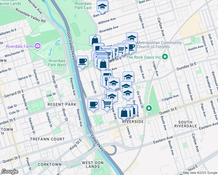 map of restaurants, bars, coffee shops, grocery stores, and more near in Toronto