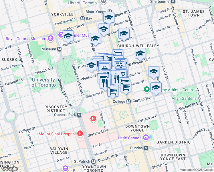map of restaurants, bars, coffee shops, grocery stores, and more near in Toronto