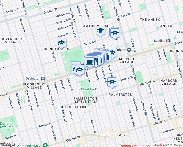 map of restaurants, bars, coffee shops, grocery stores, and more near in Toronto