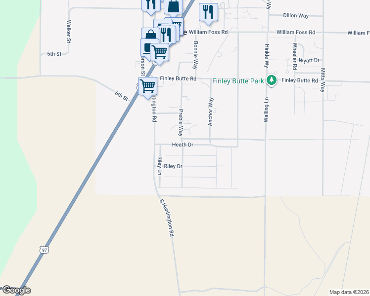 map of restaurants, bars, coffee shops, grocery stores, and more near 16452 Heath Drive in La Pine