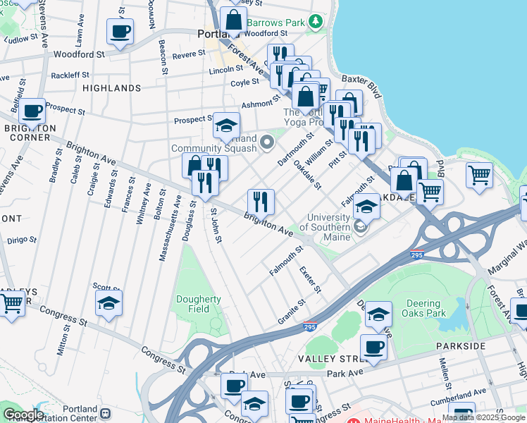 map of restaurants, bars, coffee shops, grocery stores, and more near 134 William Street in Portland