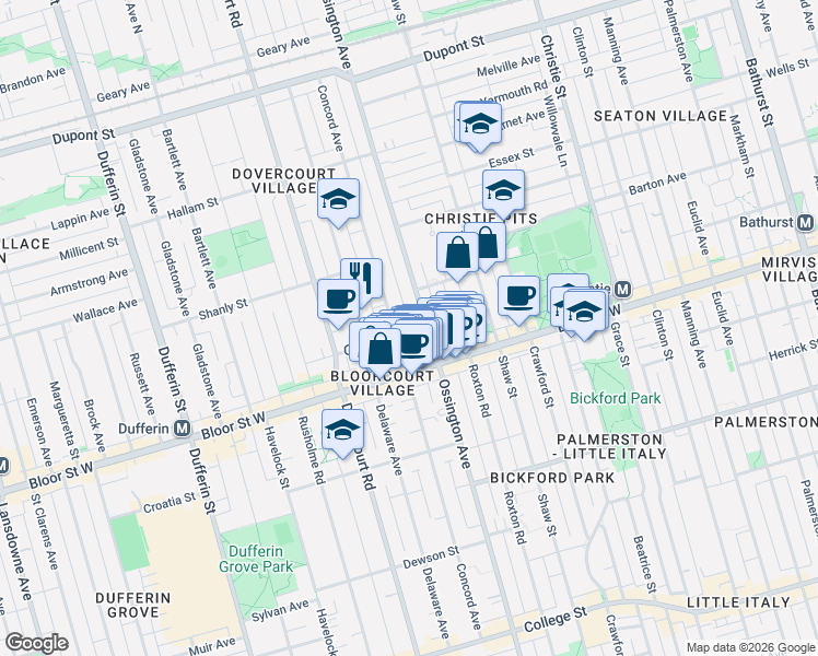 map of restaurants, bars, coffee shops, grocery stores, and more near 4 Northumberland Street in Toronto