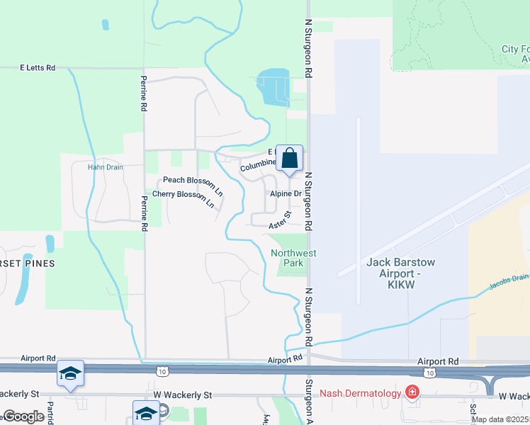 map of restaurants, bars, coffee shops, grocery stores, and more near 7301 Lilac Street in Midland