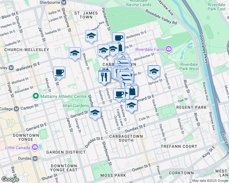 map of restaurants, bars, coffee shops, grocery stores, and more near in Toronto