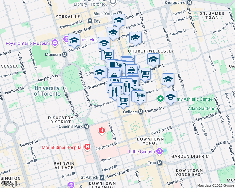 map of restaurants, bars, coffee shops, grocery stores, and more near in Toronto