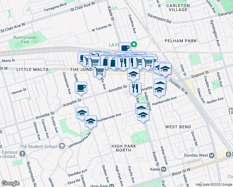 map of restaurants, bars, coffee shops, grocery stores, and more near in Toronto