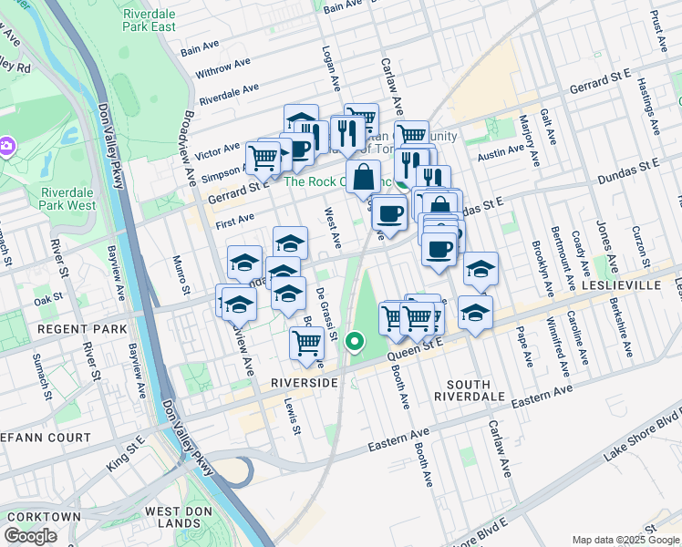 map of restaurants, bars, coffee shops, grocery stores, and more near 68 Wardell Street in Toronto